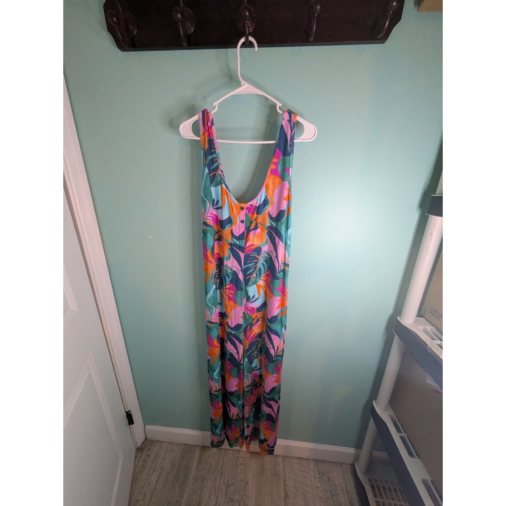 Swimsuits For All Tropical Leaf Print Wide Leg Jumpsuit Multicolor Plus‎ 18/20